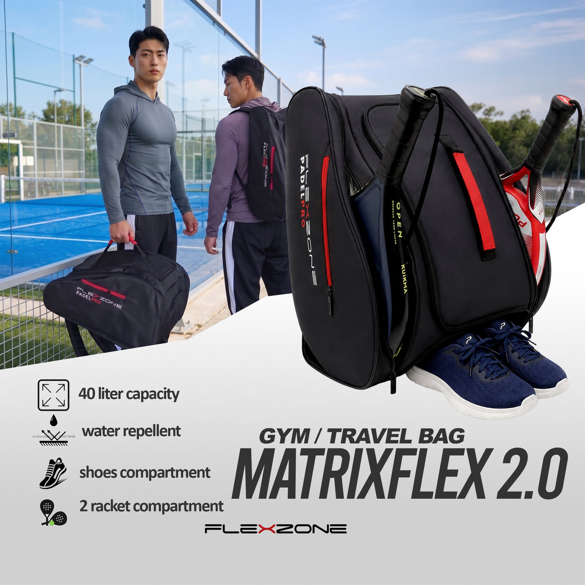 Padel Bag Backpack Dual Racket Compartment Shoes Ransel Raket FAB-043