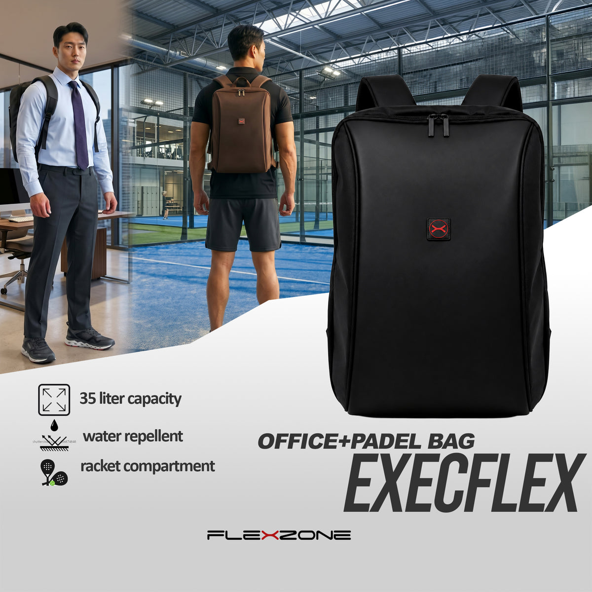 Padel Backpack ExecFlex series Tas Kantor dan Raket Padel Dual Mode FAB-046