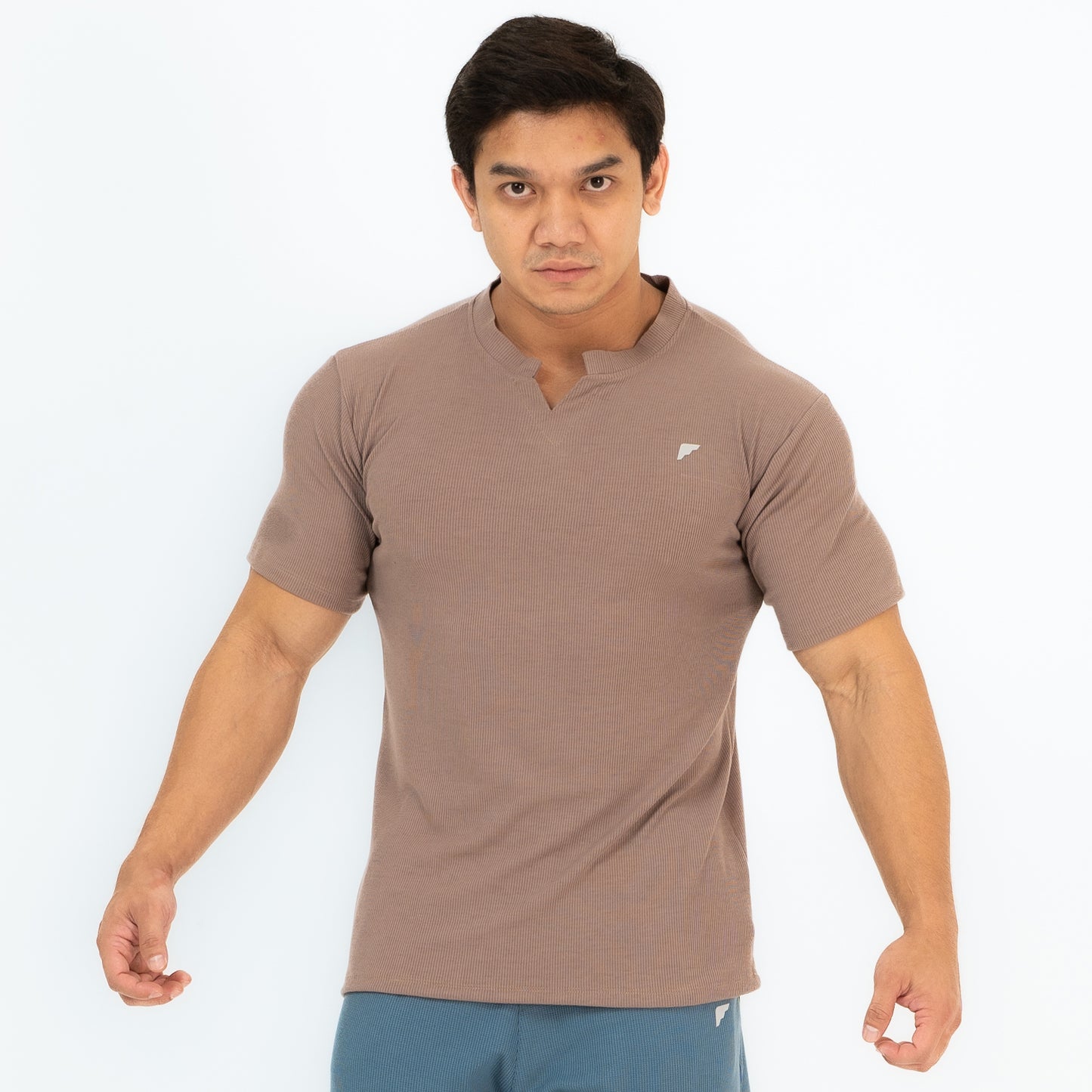 Cotton Rib V Neck Shirts for Casual Sports Gym Running FTS-072