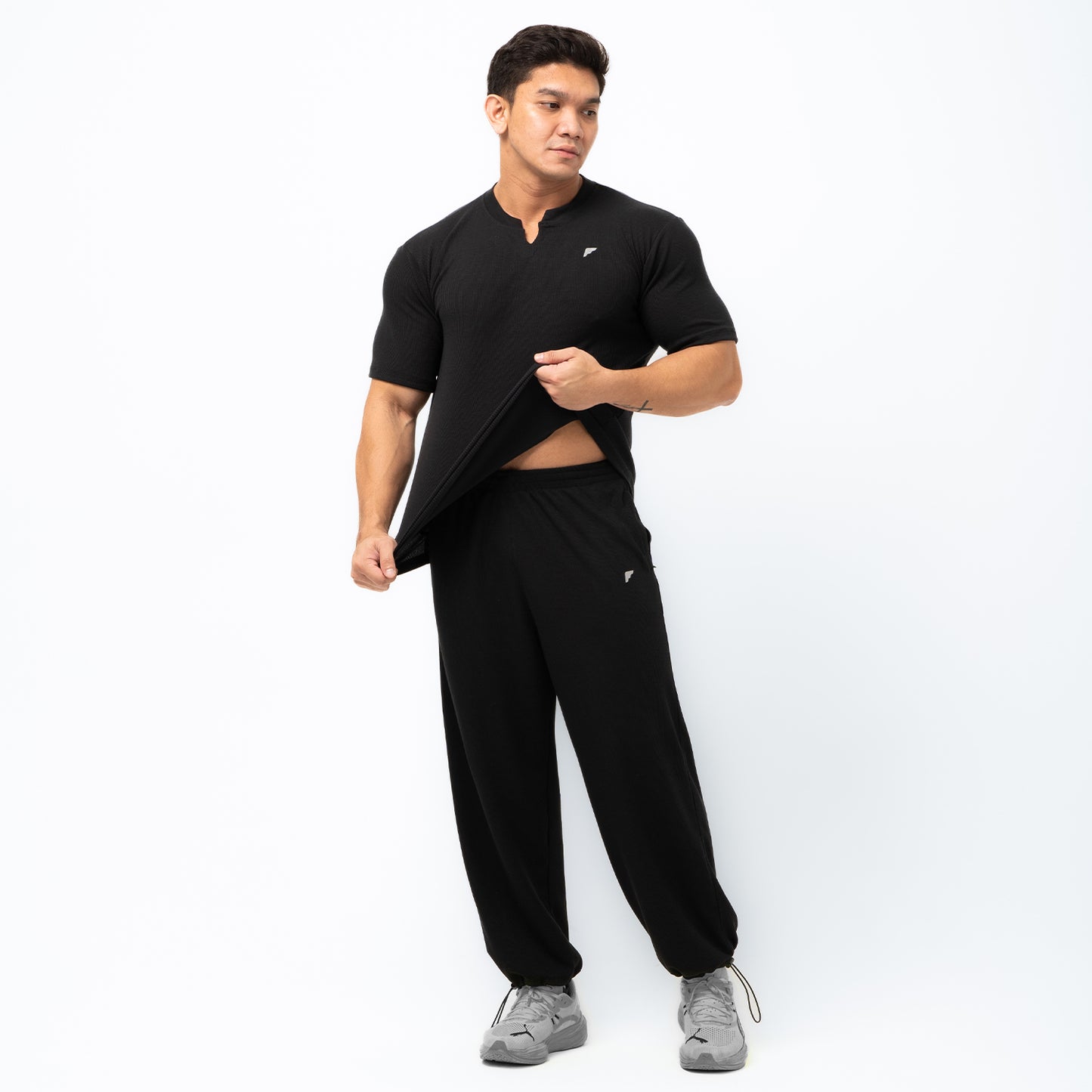 Cotton Rib V Neck Shirts for Casual Sports Gym Running FTS-072