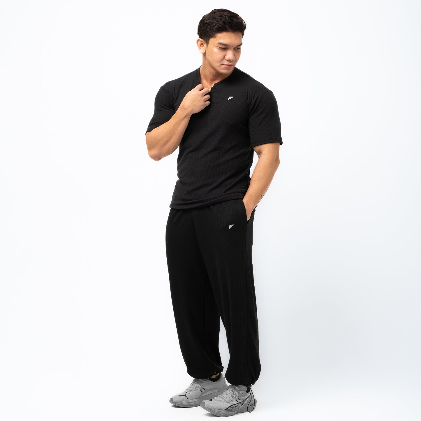 Cotton Rib V Neck Shirts for Casual Sports Gym Running FTS-072