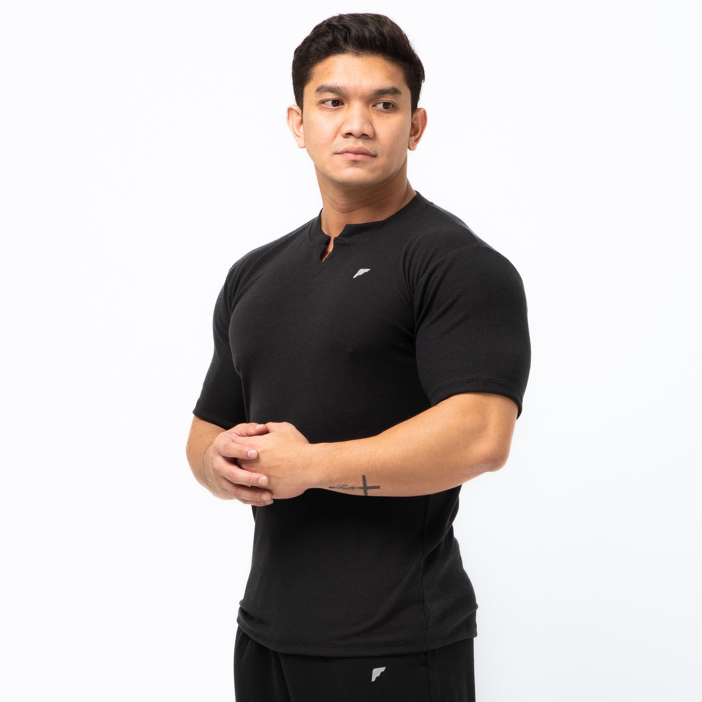 Cotton Rib V Neck Shirts for Casual Sports Gym Running FTS-072