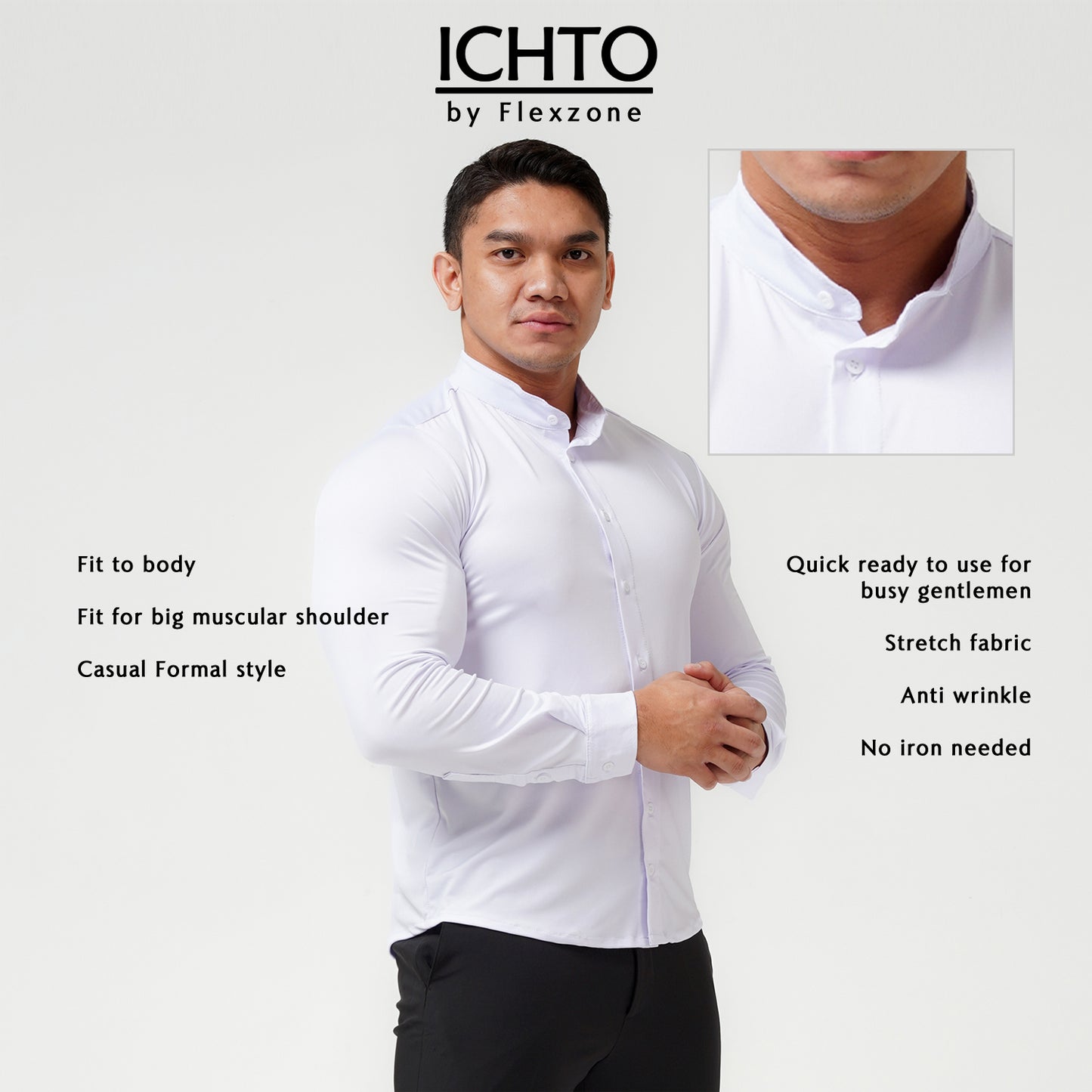 Ichto Kemeja Shanghai Neck Kerah Koko Bodyfit IKK-007